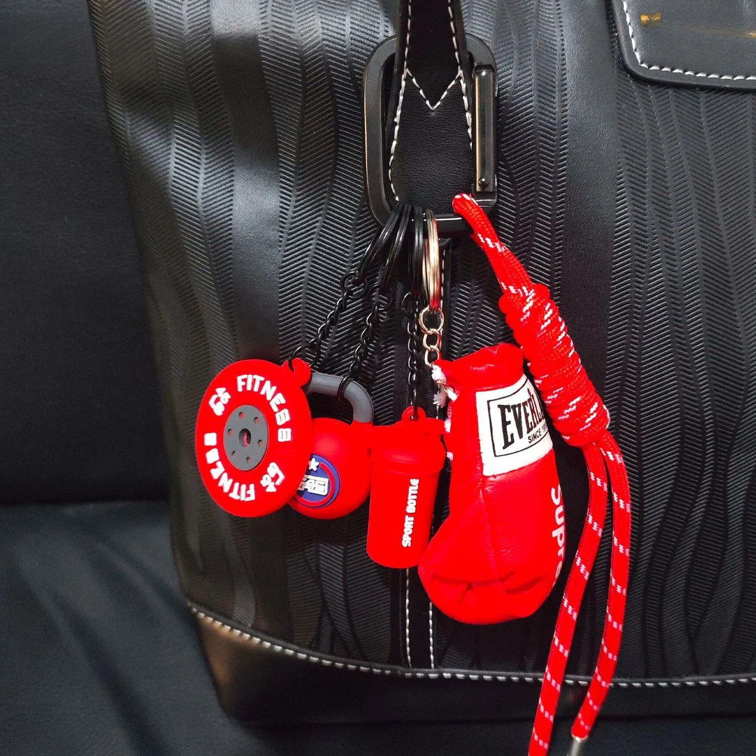Customized Boxing Gloves Keychain with Fitness Accessories Elements