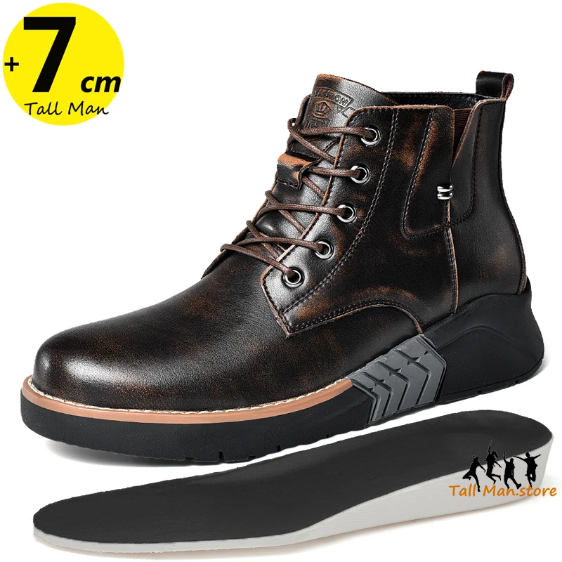 

Men Boots Elevator Booster Shoes Height Increase Insole 7cm Leather Man Motorcycle Winter Fashion