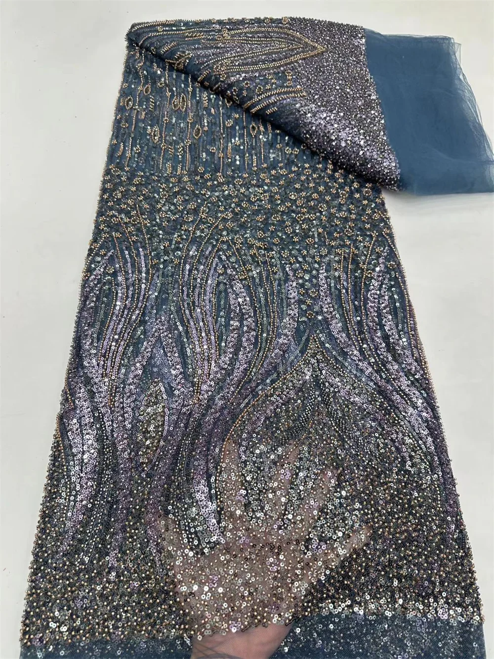 Nigerian Handmade Beads Lace Fabric Luxurious Sequins Beaded Embroidery African Lace Fabric for Sewing High Quality 2024 A01-3