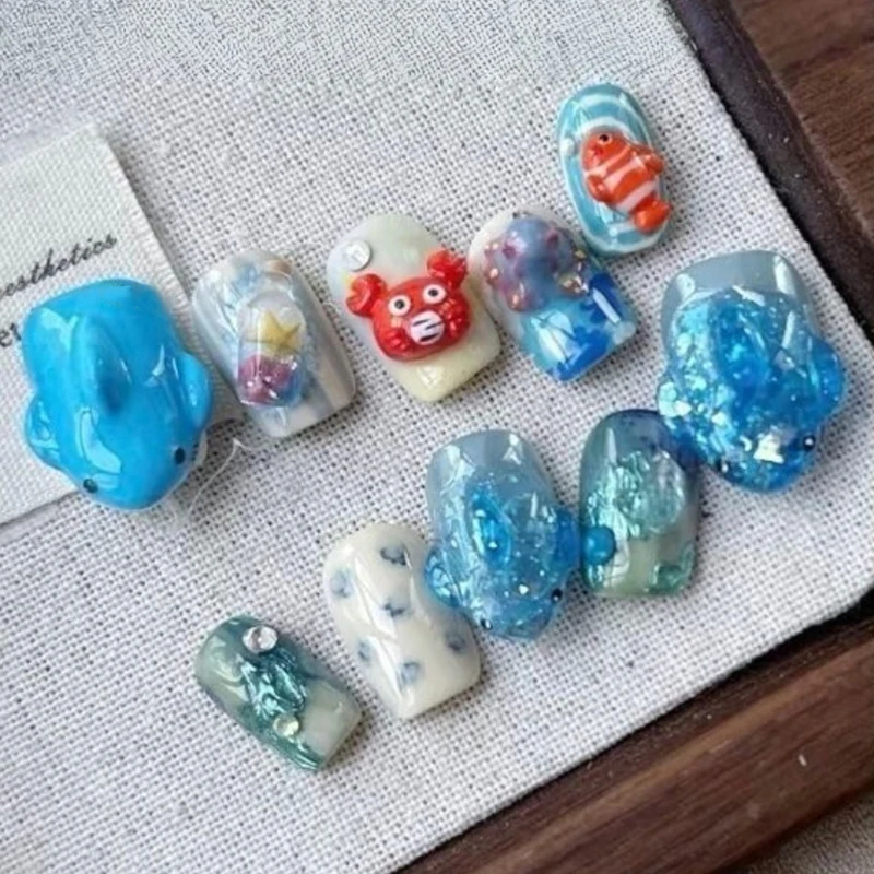 1개 바다 상어 게 3D 실리콘 투명 네일 몰드 여름 불가사리 물고기 DIY 실리콘 매니큐어 네일 아트 장식 몰드