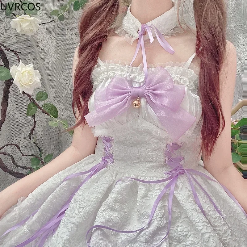 Dark Gothic Lolita Jsk Dress Women Harajuku Kawaii Bow Lace Bandage Princess Slip Dresses Girl Sweet Cute Y2k Party Mini Vestido lolita dress lolita suspender dress lolita cosplay costumes suspender dress