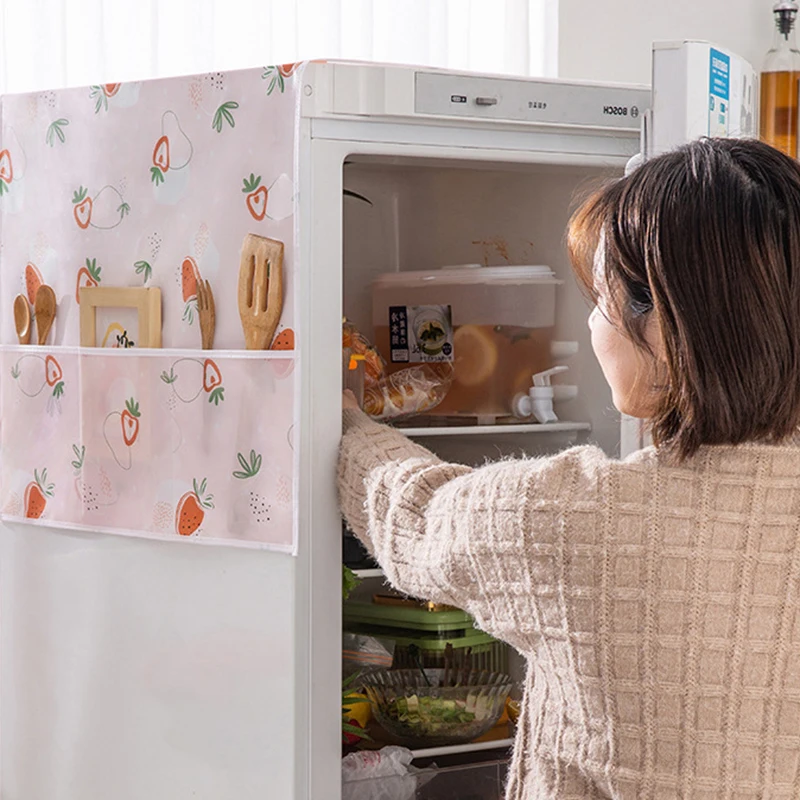 Dust Cover Refrigerator Dust Cover with Storage Bag Washable Multi-purpose Printing Protection Cover for Household Washing Machine Cabinet