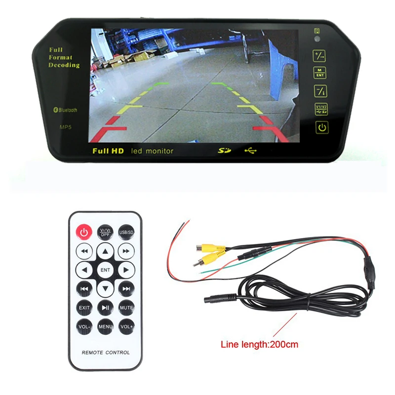 

Car TFT LCD Monitor Bluetooth Display Universal Rear View Mirror Full HD 7" USB TF Slot For Backup Camera or GPS navigator