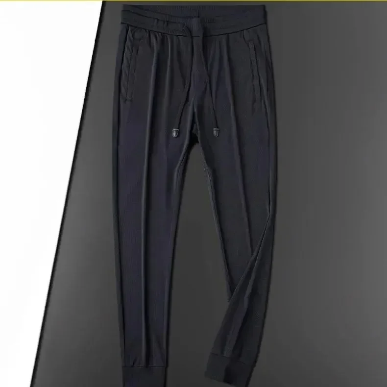 Elastic Silk Ice Casual Sports Pants, Men's Slim Fit Leggings, Fashion Thin Protectors, Luxury, Summer