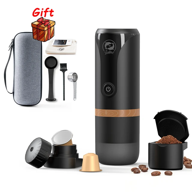 CONQUECO Portable Coffee Machine Travel - 12v Car Espresso Maker with  Battery for Camping - Small Electric - 3 Mins Heating - Rechargeable USB