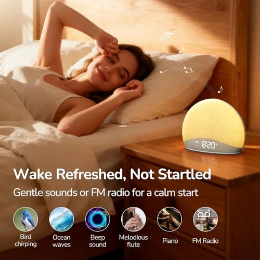 Sunrise Alarm Clock Radio for Bedroom Wake Up Naturally with Gentle Light and Nature Sounds Relax with Bluetooth Speaker and Ni 4