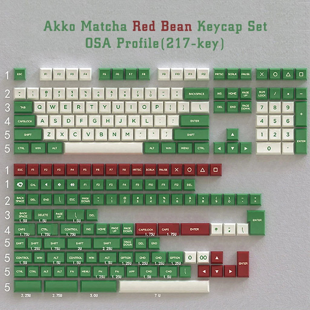 Akko抹茶小豆キーキャップセット217-キーpbtダブルショットosa