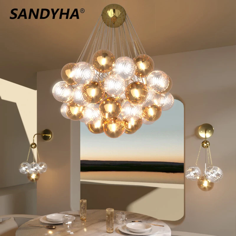 

Multi-color Glass Ball Led Chandelier Lustre Salon Design Luxe Pendant Light for Bedroom Living Room Lamp Luces Para Habitacion