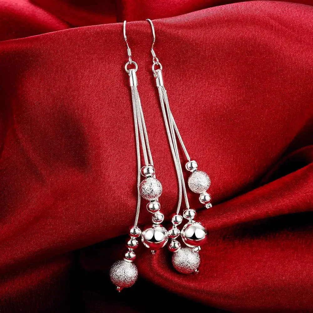 Hot 925 sterling silver necklace earrings Jewelry set for women Tassel Snake Chain Beads Fashion Party Christmas Gifts