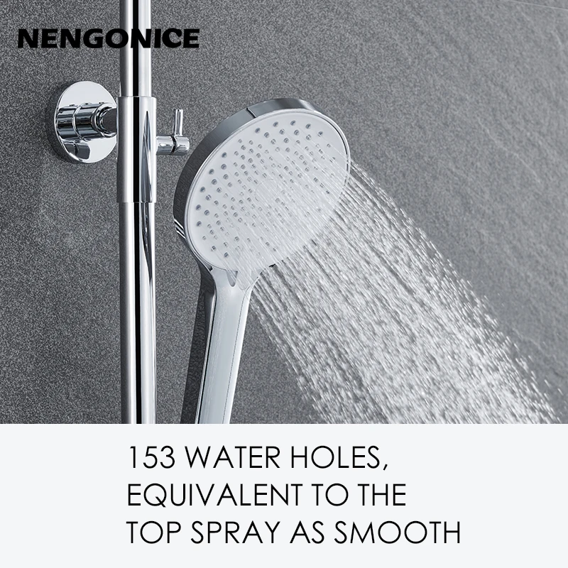 Chrome Thermostatic Shower Set Faucet Brass Temperature Bathroom System Mixer Tap Rain Head Wall-Mount Handheld Sprayer