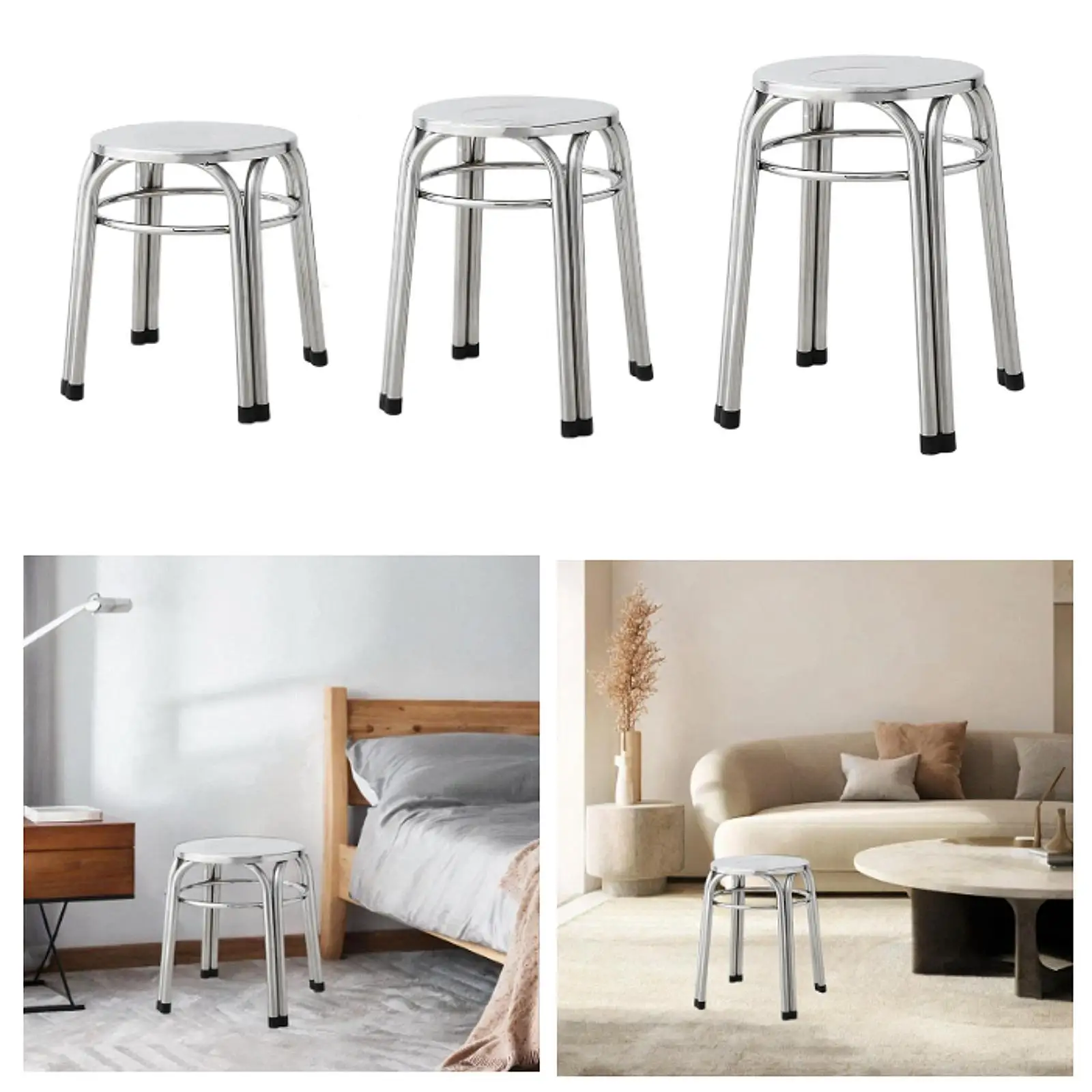 Round Metal Stool Non Slip Diameter 29Cm Easy Clean Stacking Stool Stainless Steel For Indoor Garden Dining Room Outdoor Kitchen