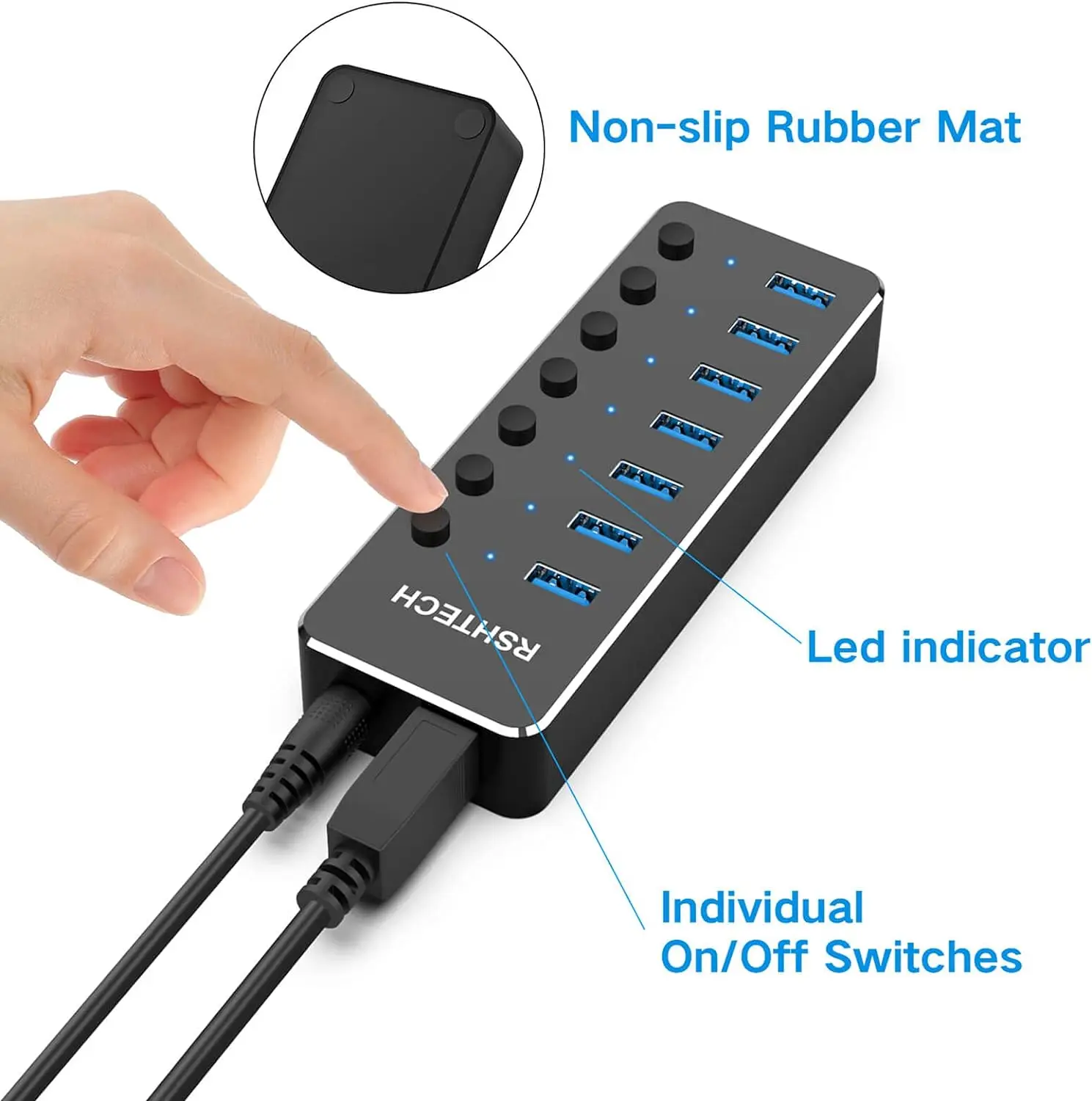 USB Hub 3.0 Powered, ikuai 5-Port Multiple USB Port Splitter, USB 3 Powered  Hub, High-Speed Portable USB Port Expander, Charging Supported, 24W Power