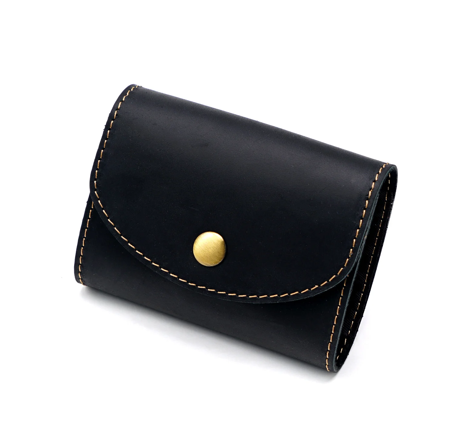 Top Layer of Cow Buckle Wallet Men's Genuine Leather Large Capacity Card Storage Case with 12 Card Slots Vintage Bag Purse