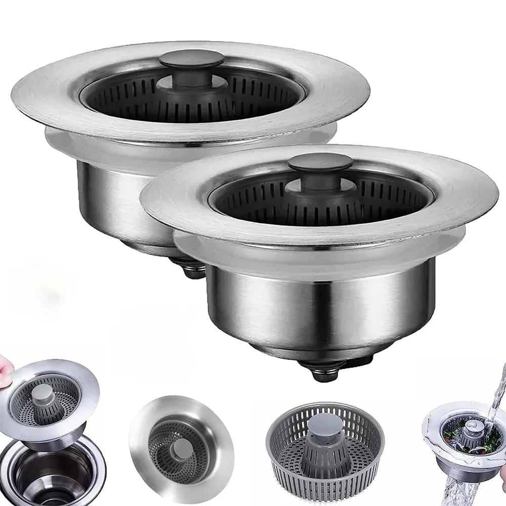 3 in 1 Filter Sink Bouncing Core Stopping Blockage Sink Strainer Kitchen Tool Leak-proof Plug Drain Basket