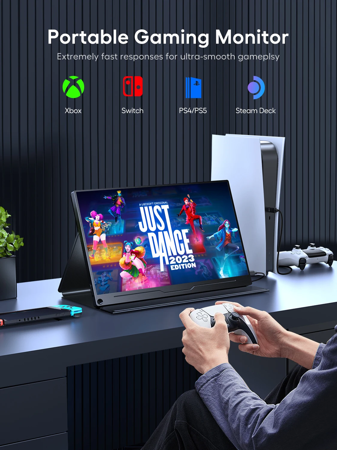 Фото Монитор для ноутбука UPERFECT, 18,5-дюймовый IPS-экран 1080P со смарт-крышкой VESA и динамиками, безрамочный игровой дисплей HDR, 120 Гц для Switch Steam Deck №4