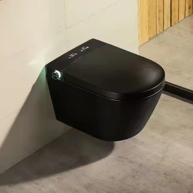 YYHC-Modern luxury hanging wall mounted european bathroom ceramic intelligent automatic wc black wall hung smart toilet 2