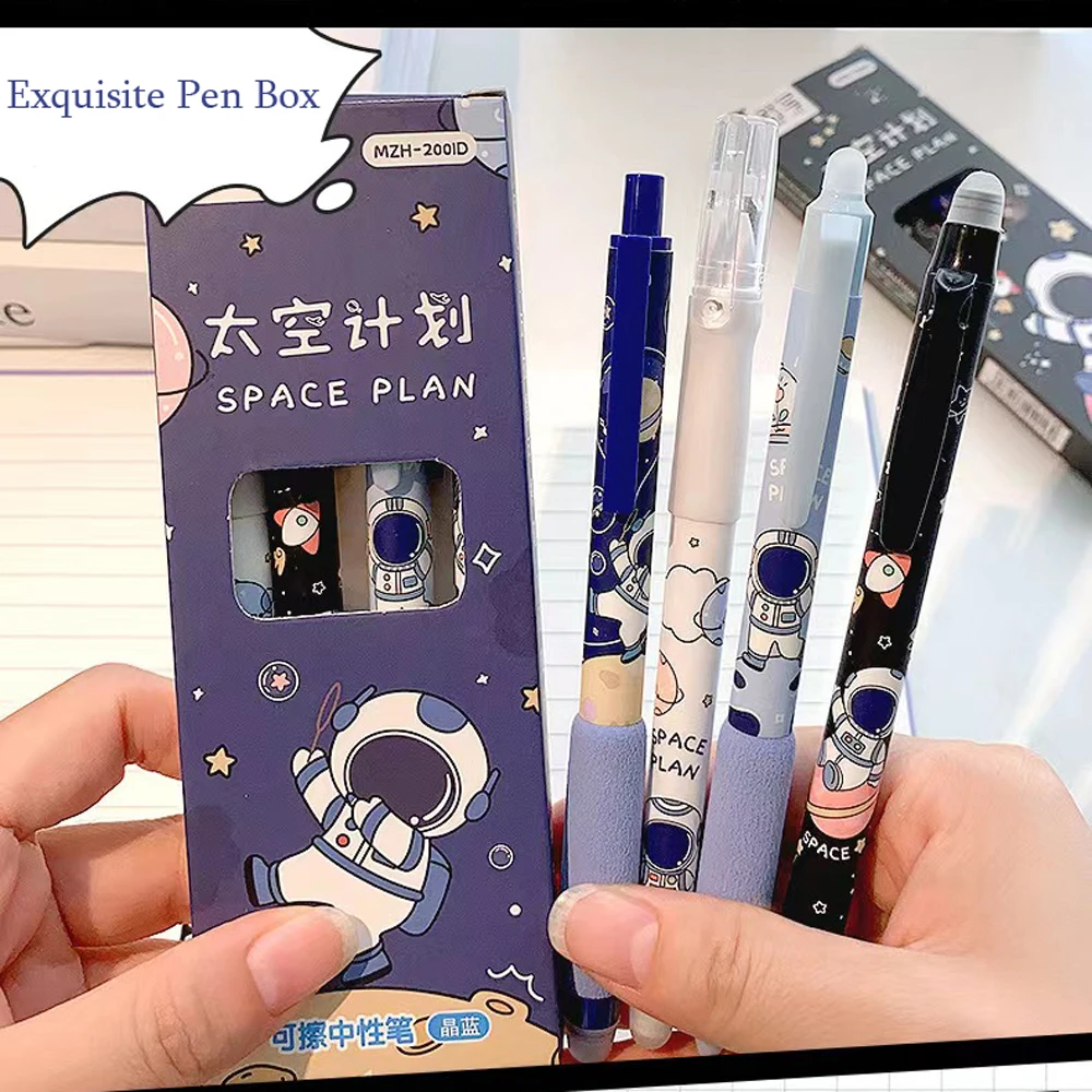 4Pcs Erasable Pen Soft Pen Grip Quick Drying Black Blue Ink Pen Set School Supplies Aesthetic Pens Japanese Kawaii Stationery