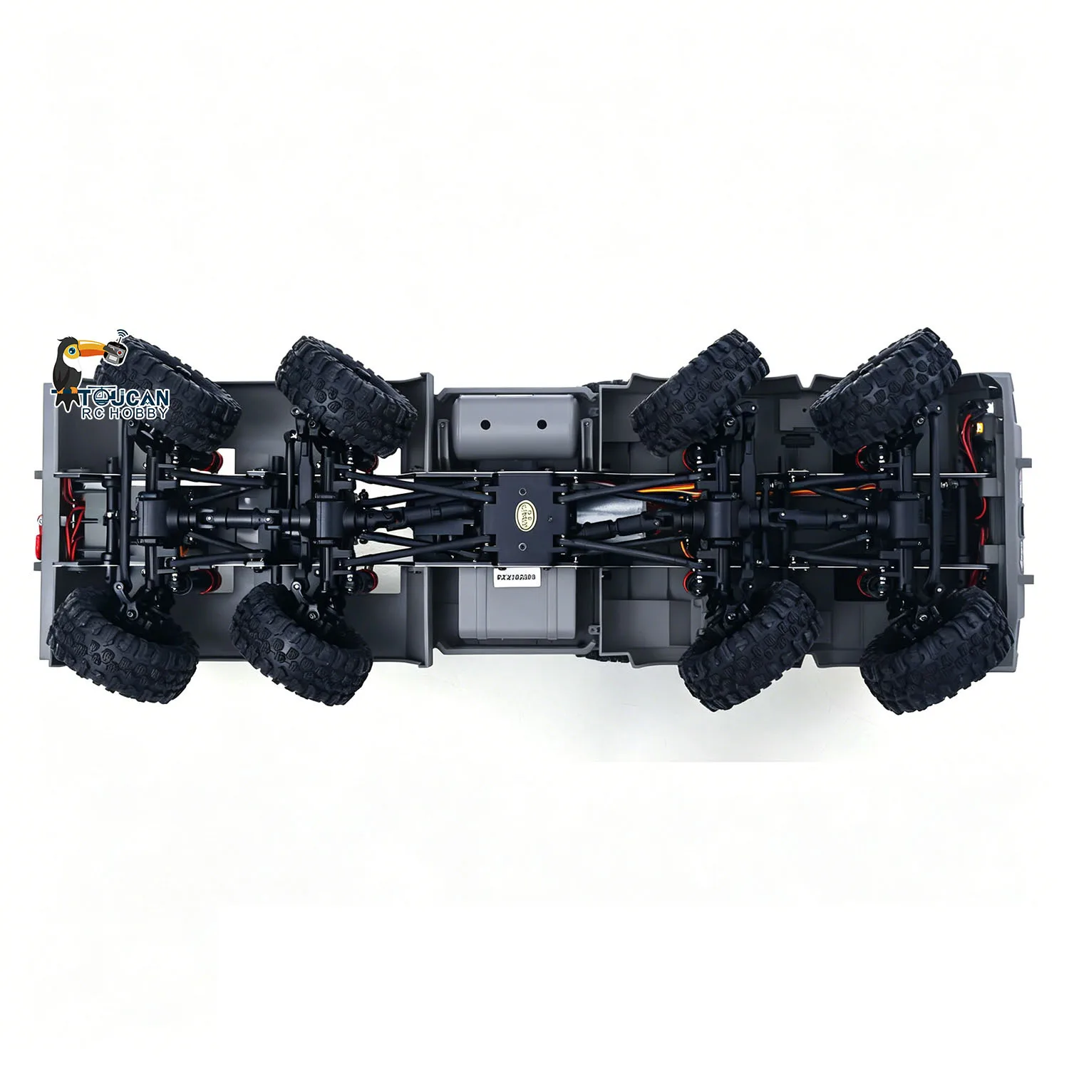 Détail de la suspension et du châssis du camion militaire radiocommandé 1/18 8x8 tout-terrain RTR - Hobby Plus