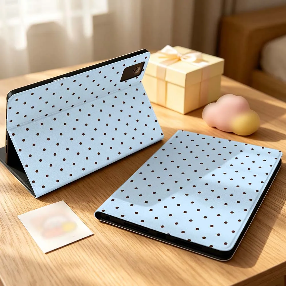 Pink White Polka Dot Tablet Case with Pen Tray