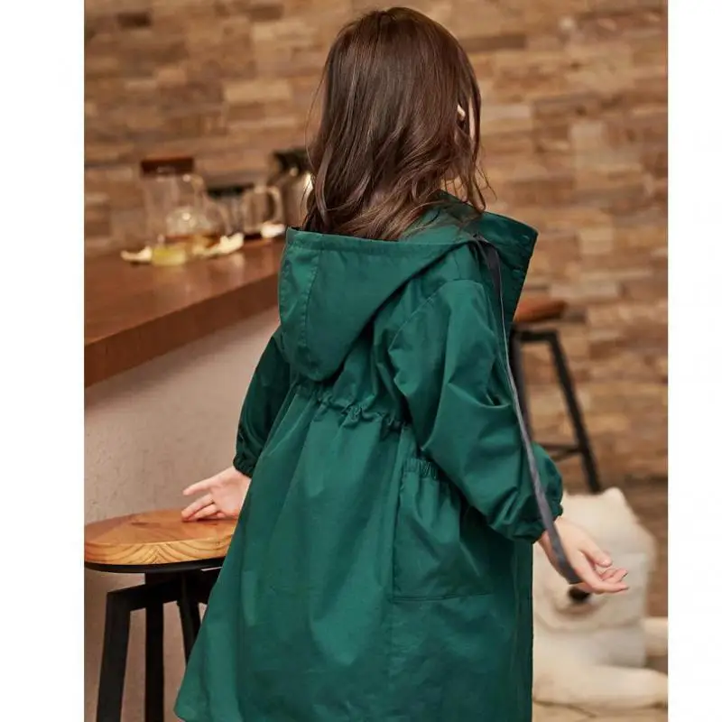 Teenage Girl Long Trench Coat For Kids Solid Hooded Fashion Windbreaker Young Children Autumn Outerwear Clothing Girls Jacket 15
