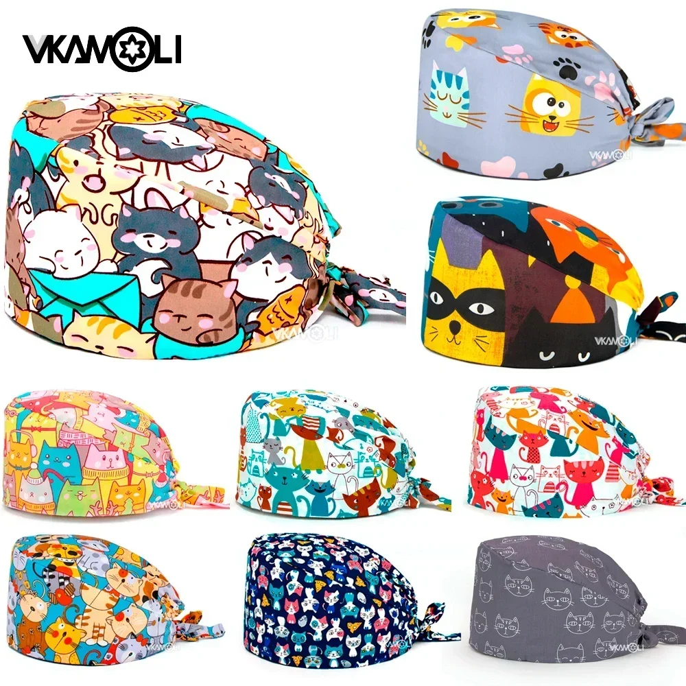 Carino Animal Print Donne Scrub Caps Pet Shop Lavoro Scrub Traspirante Lab Cappello Scrub Infermieristica Cappello All'Ingrosso Nurseshair Cappelli