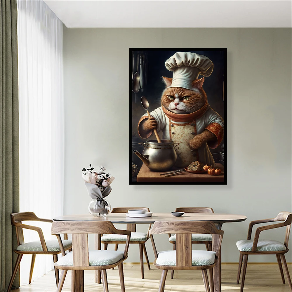 

Animal Portraits Chef Cat Decorative For Kitchen Posters Wall Art Canvas Painting Pictures Interior Home Decoration