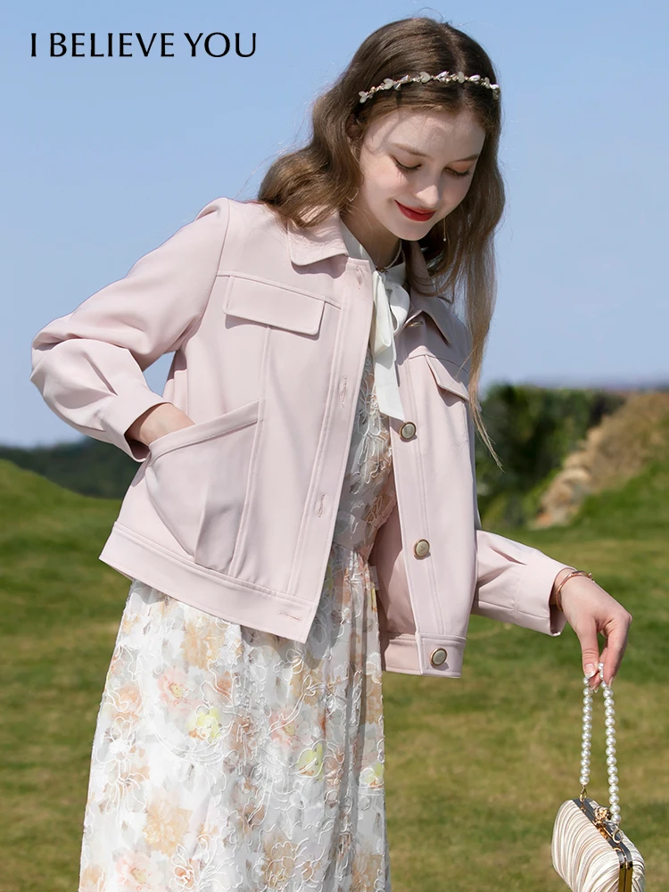 

I BELIEVE YOU Jacket for Women 2023 Spring New In Outerwears Elegant Turn-down Collar Short Coat Solid Female Clothes 2224184877