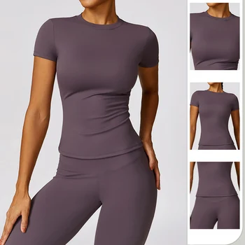 T-shirt sportiva da donna estiva manica corta da corsa girocollo traspirante elastica PALESTRA Yoga Slim Fitness Active Top Tee