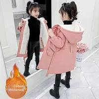 Girls' Fleece Lined Thickened Cotton Jacket Autumn Winter New Style Children's Outerwear Warm Stylish Sweatshirt for Kids
