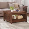 Living room rustic wooden cocktail table, square coffee table semi-open storage compartment 6