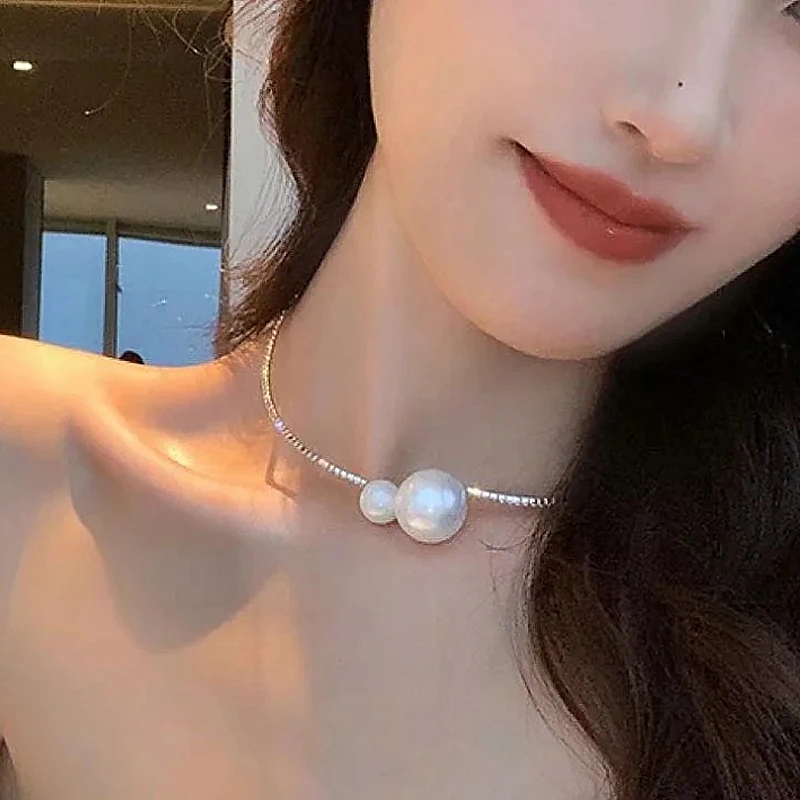 Korean Romantic Rhinestone White Pearl Torques Opening Adjustable Necklaces Women Collarbone Choker Torque Banquet Charm Jewelry women jewelry,velvet choker necklaces