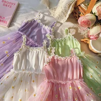 Robe d'été 2026 pour filles, motif marguerite mignon, jupe en tulle, robe de soirée décontractée, robe de princesse pour enfants avec bordure en dentelle florale, 2-8 ans 5