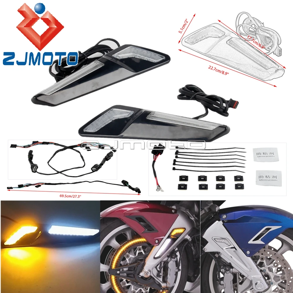 

Motorcycle LED Front Fork Mounted Nav Lights W/ Turn Signal Wire Adapter For Honda Gold Wing GL1800 F6B Tour DCT Airbag 2018-up