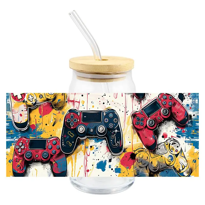 Game Handle UV DTF Wrap Transfer Stickers Fashion Cartoon Design Waterproof Wrap For Glasses Cups Bottles DIY Colorful Decal