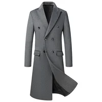 Autumn Winter Men's Long Wool Blends Coats England Style Solid Color Double Breasted Woolen Outerwear Men Smart Casual Trench