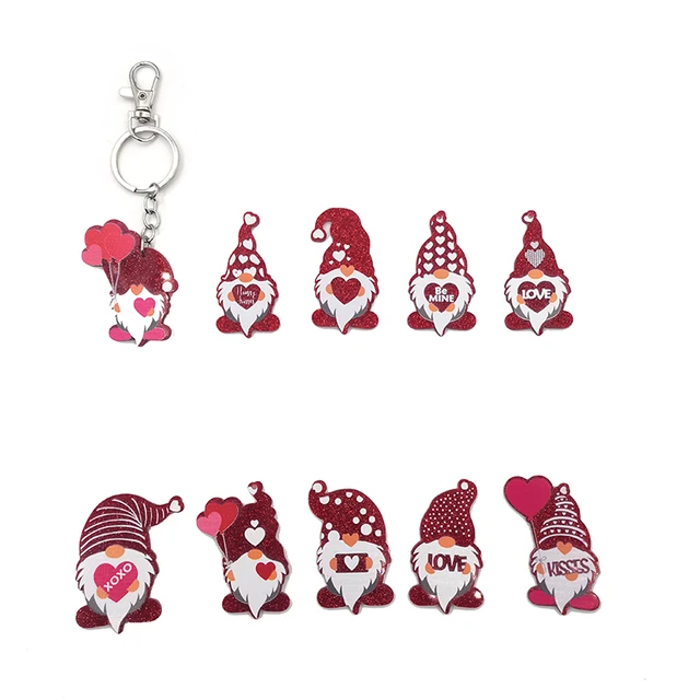 New Glitter Acrylic Valentine's Day Gnome Love Heart Badge Reel