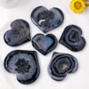 Black Agate Geode Heart Crystal - Natural Carved Palm Stone, Bohemian Home Decor, Love Pocket Gemstone for Crystal Collection 6