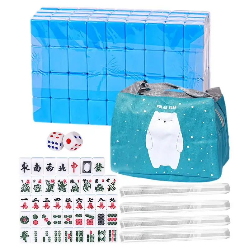 Portable Mini Mahjong Set 144 Tiles 24mm Chinese Traditional Mahjong Exquisitely Carved Travel Board Game Family Party Game Toy 4