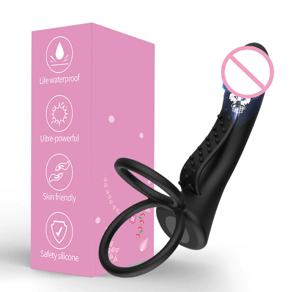 Sex Toy for Men Silicone Butt Plug Double Penetration Dildo Vibrator With Cock Ring Delayed Ejaculation Anal Plug Adult Supplies