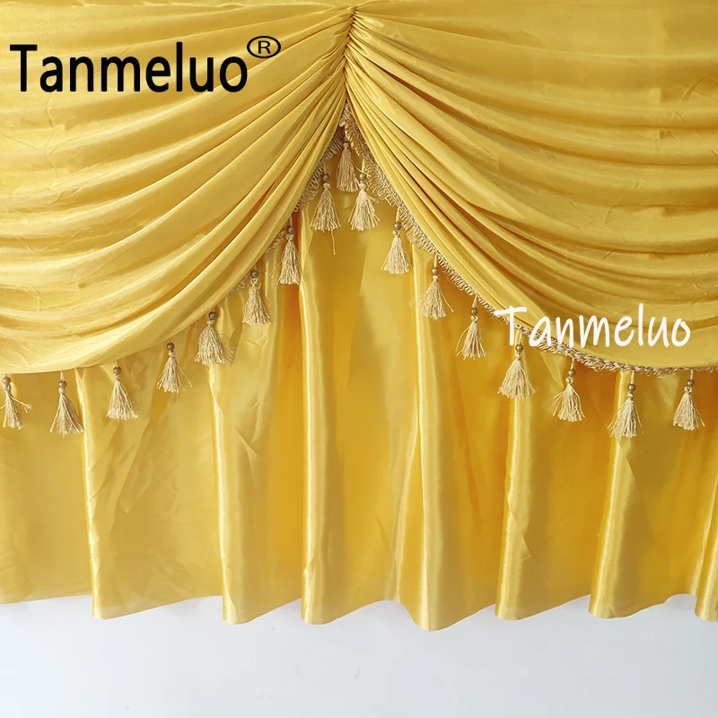 Gold Table Skirts with Swags and Tassels Pleated Tablecloth for Birthday Party Banquet Wedding Baby Shower Birthday Decorations