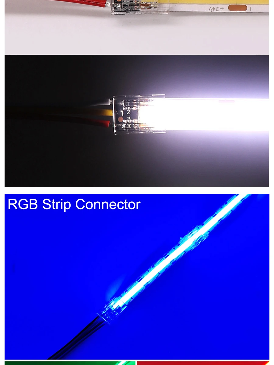 5pcs Flexible COB Strip Fast Connector 8mm 10mm Width COB Strip LED Tape FOB Solderless Joint Wire Right Angel Connectors