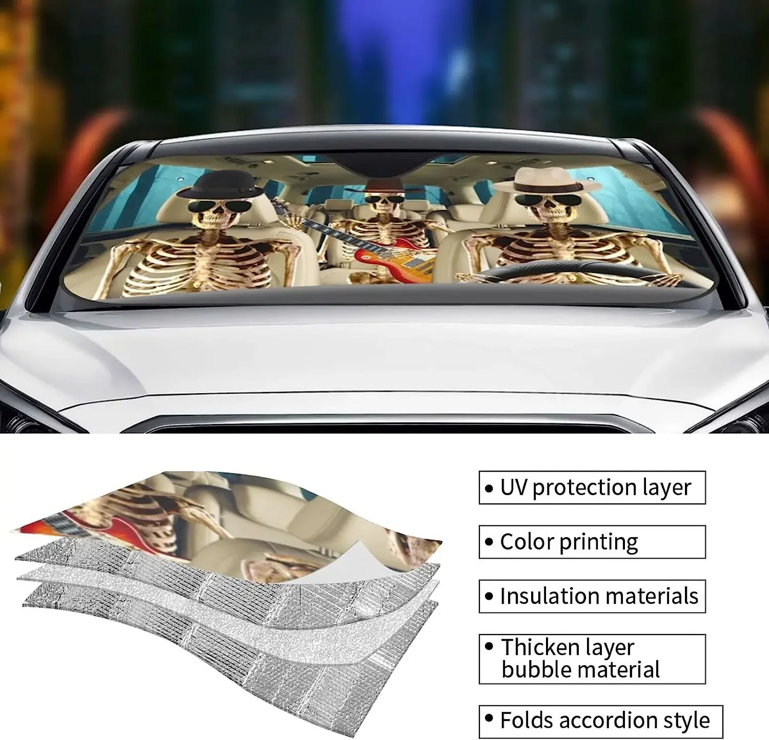 Gentle Skull Front Windshield Sun Shade Accordion Folding Auto Sunshade for Car Truck SUV Blocks UV Rays Sun Visor Protector