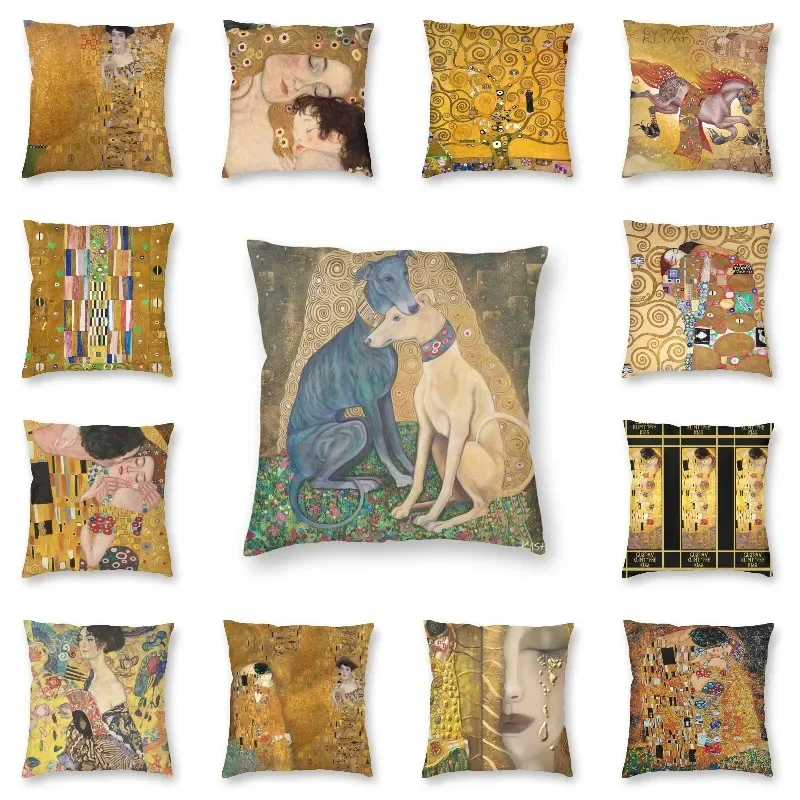 

Cool Gustav Klimt Greyhound Dog Art Throw Pillow Case Home Decorative Printing Whippet Sihthound Dog Cushion Cover for Car