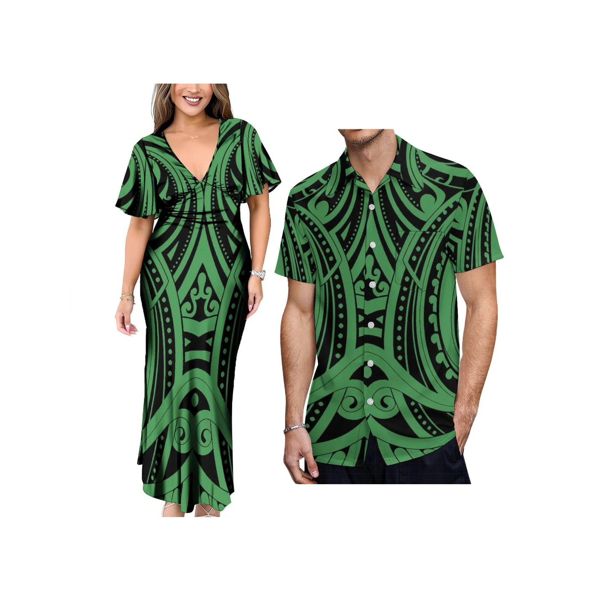Fall New Style Fiji Tonga Samoa Polynesian Tribal Print Women Elegant Back Neck Belts Long Ladies Dress V Neck Long Party Dress