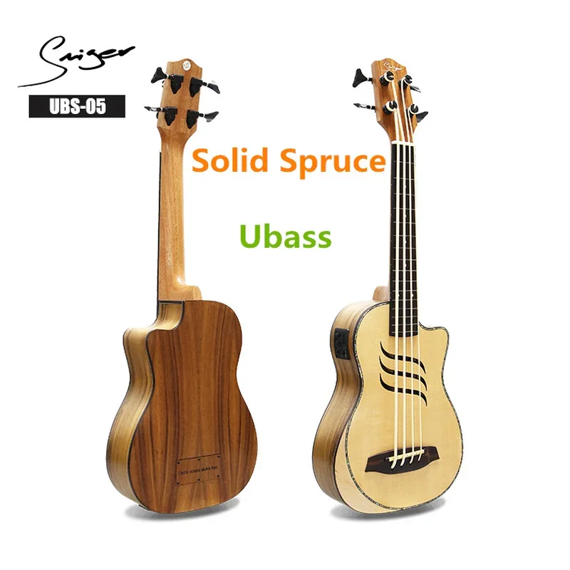 Ubass  Acoustic Electric Solid Spruce Fretless Ukulele Bass 30 Inches Guitar 30 Inches 4 Strings Mini Electro Guitrra Pickup