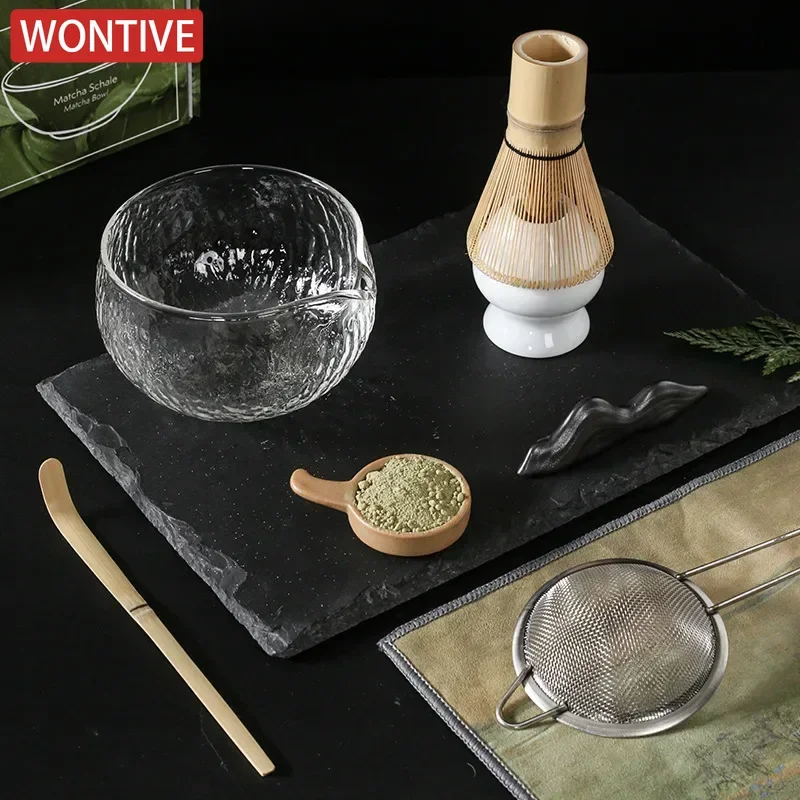 3/4PCS/7PCS Japanese Matcha Set Bamboo Tea Brush Glass Tea Bowl Chinese Traditional Handmade Tools matcha tea set,matcha tea tools,tea ceremony tools,tea set,matcha whisk