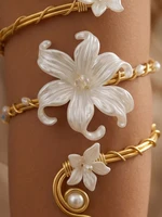 Gold Floral Upper Arm Cuff Bracelet for Women - Image 4