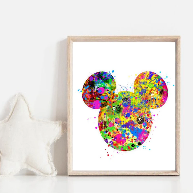 

Mickey Mouse Art Watercolor Print Disney Cartoon Mickey Mouse Poster Kids Wall Art Canvas Painting Picture Nursery Wall Decor