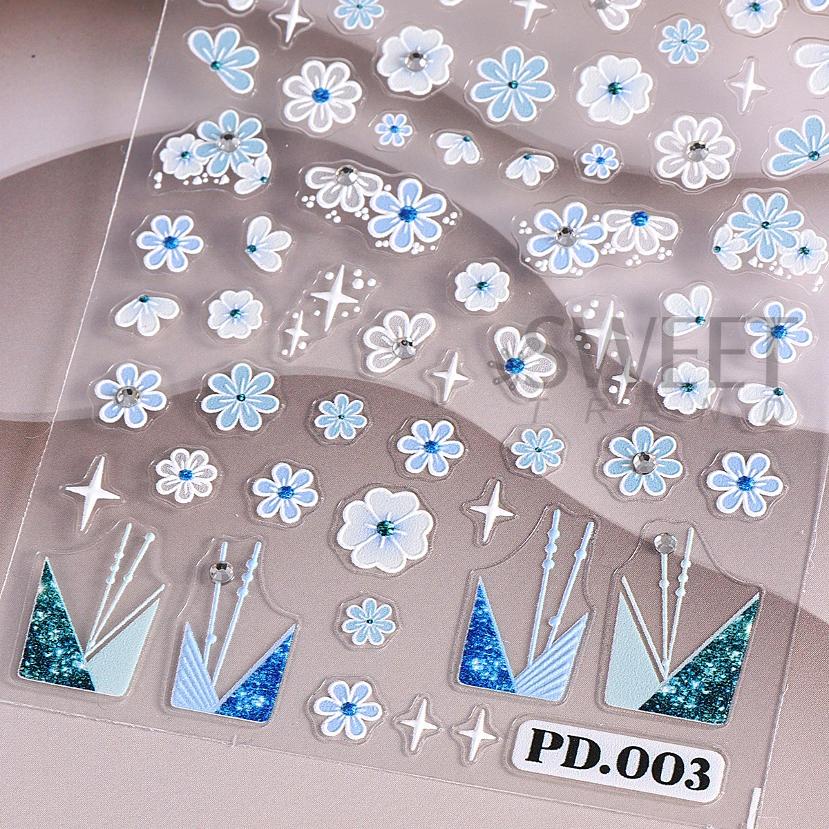 1/3pcs French Simple Painting Flower Nail Art Sticker With Rhinestone Glitter Oblique French Line Geometry Decals Manicure Foils
