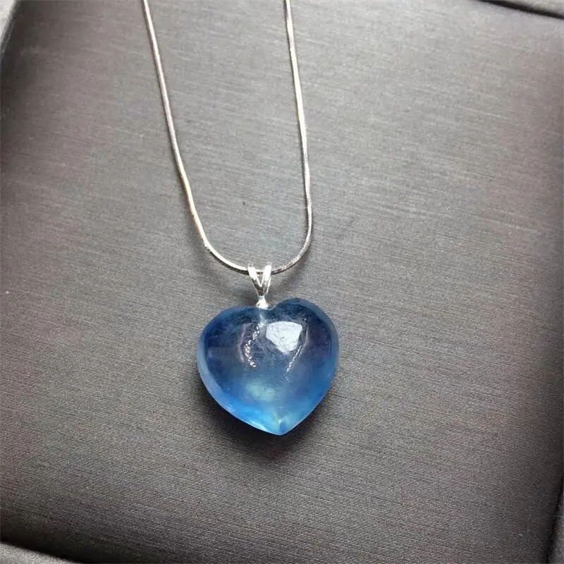 

S925 Natural Devil Blue Aquamarine Heart Pendant Healing Crystal Fengshui Gemstone DIY Children Jewelry Fashion Holiday Gift